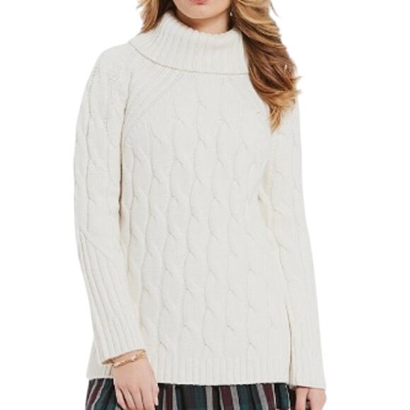 Cremieux Ladies Chunky Ivory Cable Knit Cowlneck Sweater, Size Small - Picture 1 of 5